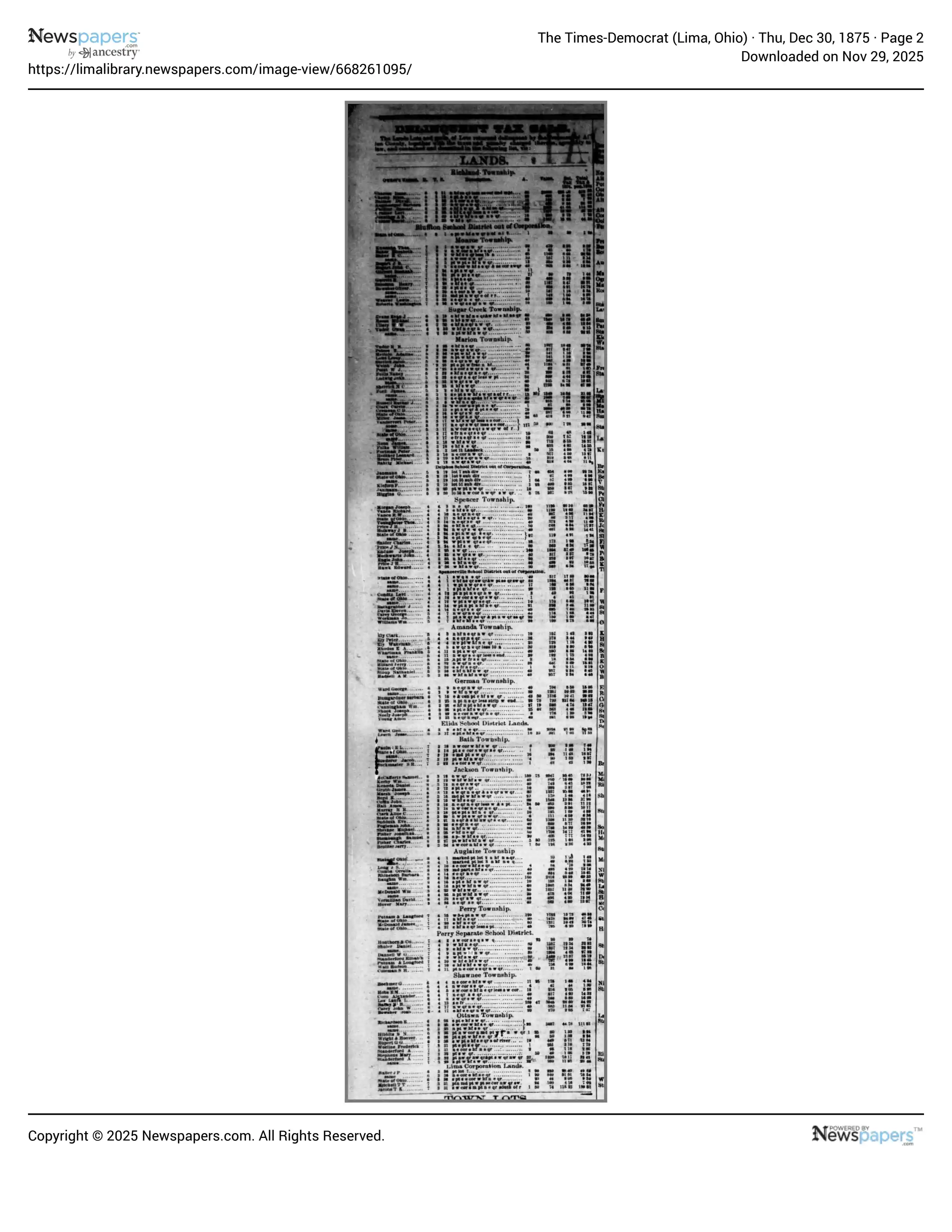 The Times Democrat 1875-12-30 Page 2, Greenberry George Rupert Delinquent Tax